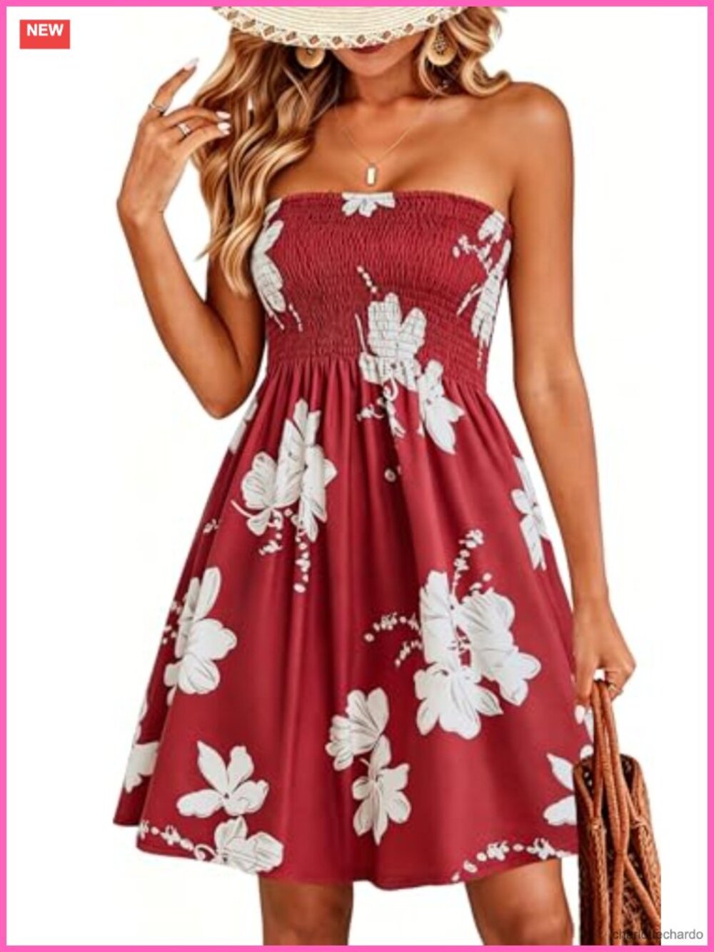 Strapless Floral Sundress Knee-Length Beach Cover Up A-Line Backless